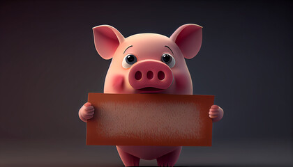 Cute Cartoon pig Holding a Sign