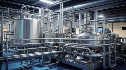 Efficient Dairy Production Line: Witness the precision of an automated milk bottling factory, ensuring the highest quality and safety in milk production