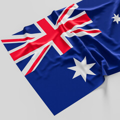 Flag of Australia. Fabric textured Australia flag isolated on white background. 3D illustration.