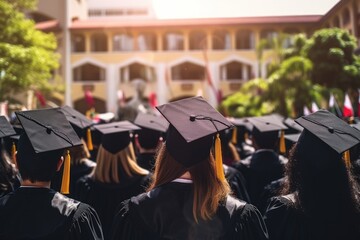 Obraz premium A joyful group of graduates celebrating their achievement in graduation ceremony