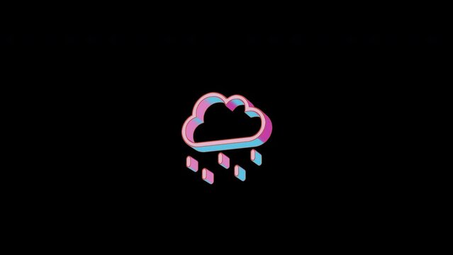 Bright cloud drizzle icon is jumping merrily. Retro style. Alpha channel black. Looped from frame 120 to 240, Alpha BW at the end