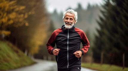 Naklejka premium Senior man going for a run and living a healthy lifestyle for longevity