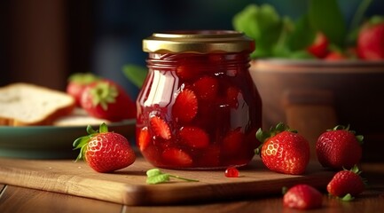 Strawberry jam and fresh berries.