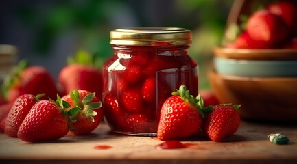 Strawberry jam and fresh berries.