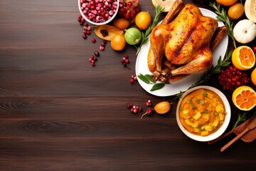 Thanksgiving traditional festive food background.