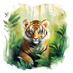 Watercolor Tiger for kids.