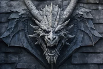 Foto op Canvas A detailed sculpture of a dragon's head adorning a building facade © pham
