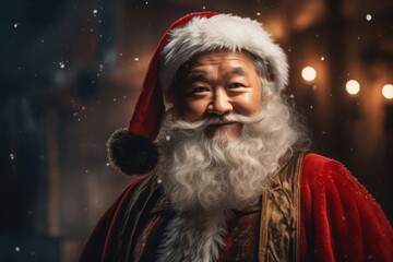 Asian Man Christmas St Nick Backdrop Generative AI