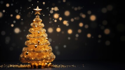 Elegant Gold Christmas Tree: A shining gold Christmas tree with a golden star and sparkling bokeh...