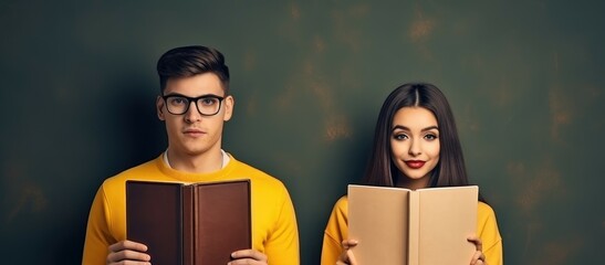 A couple posing together with books in hand