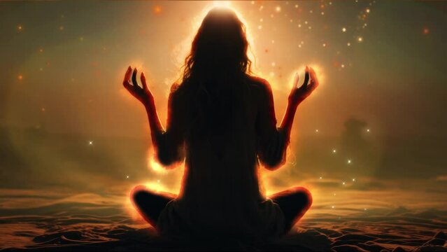 Woman in Energetic yoga Aura Meditation       generative Ai   