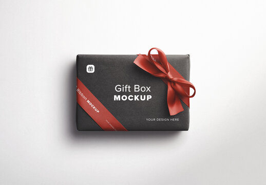 Gift Box Mockup with Bow and Silk Ribbons
