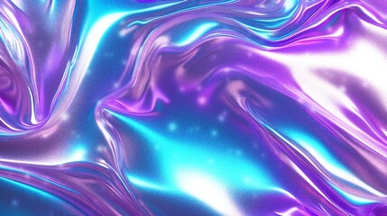 Obraz premium Holographic glittery Wavy background material, horizontal, purple blue modern style