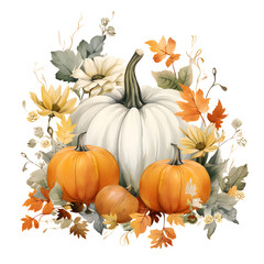 Fall Autumn Watercolor Pumpkin Clip Art, Fall Autumn Watercolor Illustration, Floral Design Clip Art