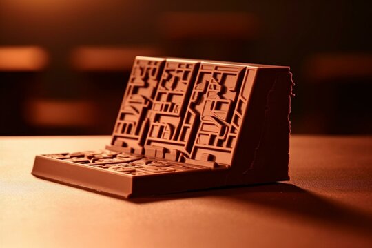 Image of chocolate bar shape created from cutting out. Generative AI