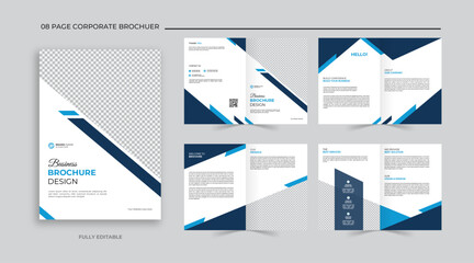 Modern Blue 8 page a4 business profile brochure design template	