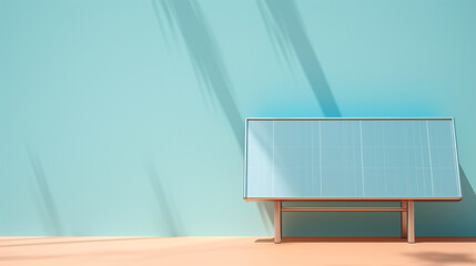 a modern minimalist portable solar power generator on blue background with copy space