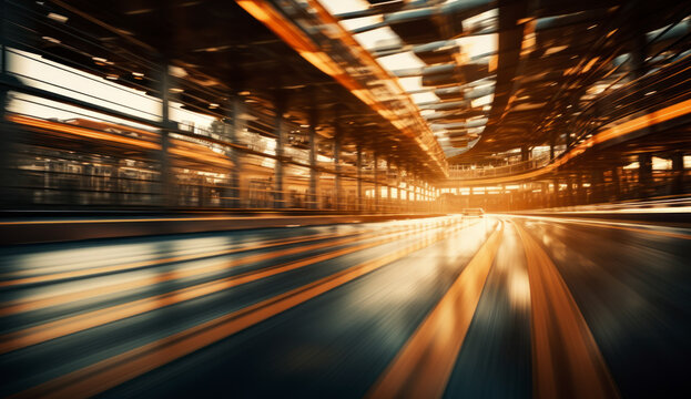 Motion blurred car light tracks in the tunnel