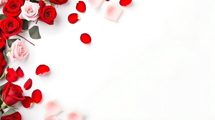 White background for messages with a frame of flowers. Valentine's Day. Space for text