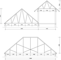 Vector sketch illustration of steel truss design for house building roof - obrazy, fototapety, plakaty