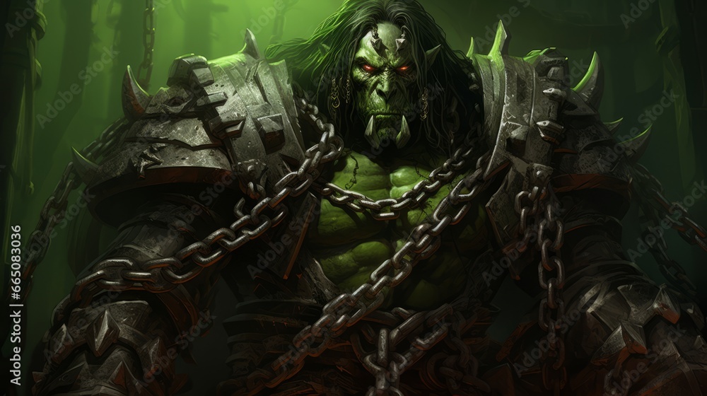 Wall mural digital illustration of a mighty orc warrior in armor