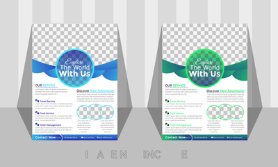 Travel flyer design template or corporate travel layout of travel agency