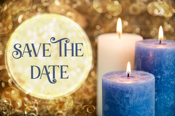 Text Save The Date, With Candles, Christmas Background