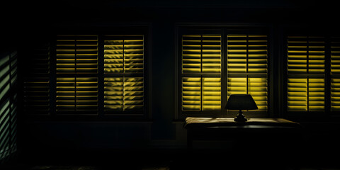 The image displays a mesmerizing scene with a dark and moody atmosphere. Soft rays of yellow light gently cut through the darkness, casting an ethereal glow. The overall ambiance is intriguing and ...