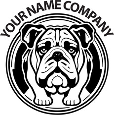 circular logo with cute bulldog puppy, insignia of dog communities and kennels