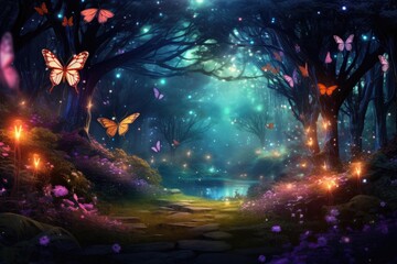 Fototapeta premium A vibrant butterfly-filled woodland