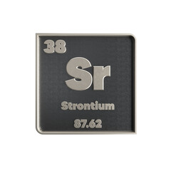 strontium chemical element black and metal icon with atomic mass and atomic number. 3d render illustration. 