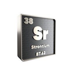 strontium chemical element black and metal icon with atomic mass and atomic number. 3d render illustration. 