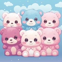 vector image of teddy bears kawaii style