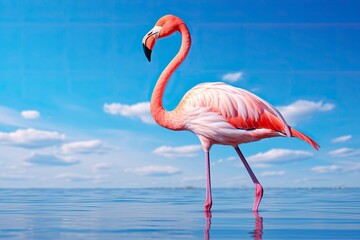 Pink Flamingo in the water.