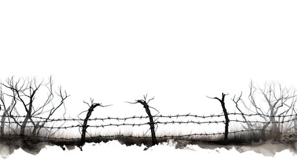 Barbed wire fence on white background, Halloween concept.