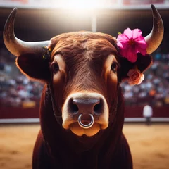 Rolgordijnen spanish bullfight with a matador in the arena, portrait of a bull in the arena © Deanmon