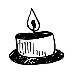 Vector element funny doodle wax candle with flame. New Year's attribute. Christmas decor.Cozy house. Interior items.