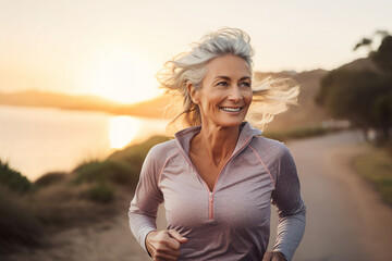 Fototapeta na wymiar Happy healthy person during running jogging in the morning generative ai picture