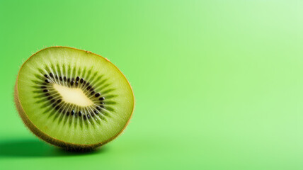 Single Kiwi Fruit on Green Background