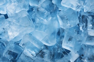 Texture of fragmented light blue ice cubes in a crushed state. Generative AI