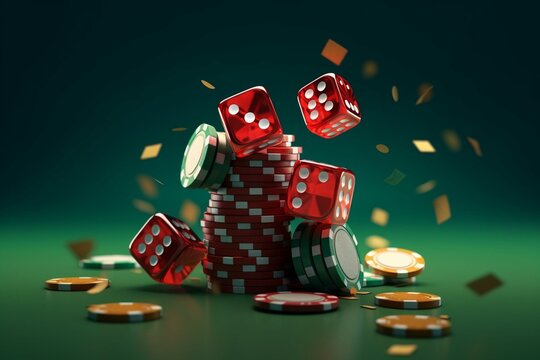 Illustration of dice and casino chips. Gambling concept. Generative AI