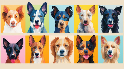 Colorful Dog Breeds Poster in Risography Style