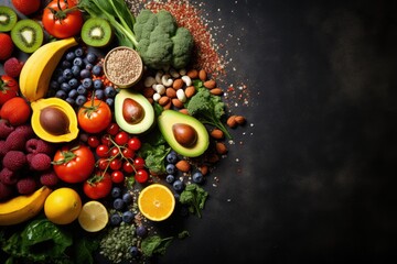 Obraz na płótnie Canvas A vibrant assortment of fresh produce against a dramatic black backdrop