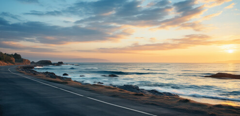 The empty mountain road is by the sea