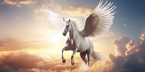 A white horse with wings.