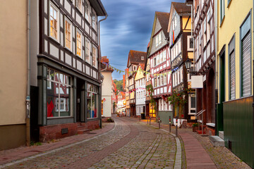Fototapeta na wymiar Marburg. Old medieval street in the historical center at sunset.