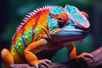 Obraz premium A vibrant lizard perched on a branch in a lush forest