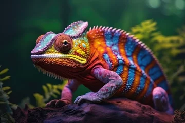 Foto op Canvas A vibrant reptile perched on a branch in the natural habitat © pham