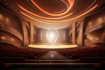 A spacious theater with a grand stage and comfortable seating - obrazy, fototapety, plakaty