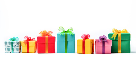 Fototapeta premium Colorful gift boxes for Christmas in front of white background